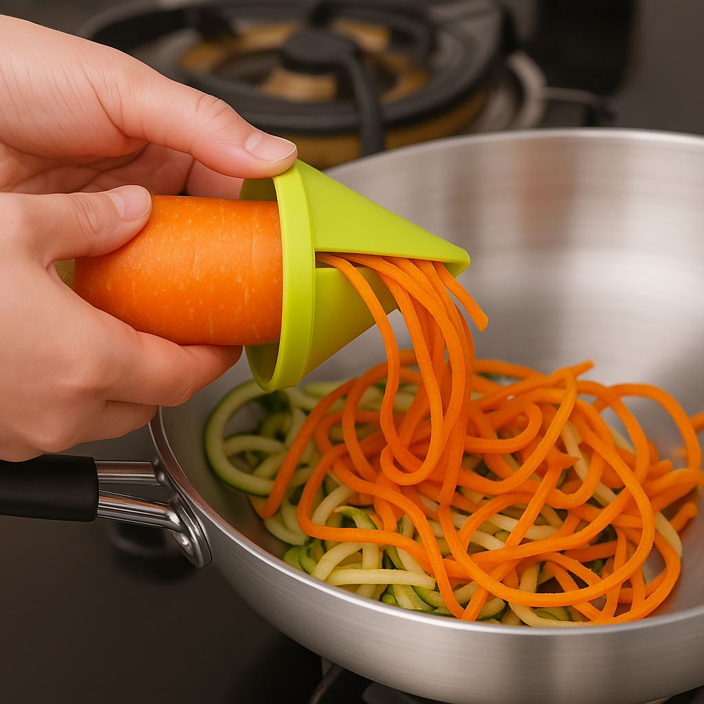 PowerUp Temperino per Zucchine e Carote - Tagliaverdure Manuale Compatto in Plastica e Acciaio Inox, Verde